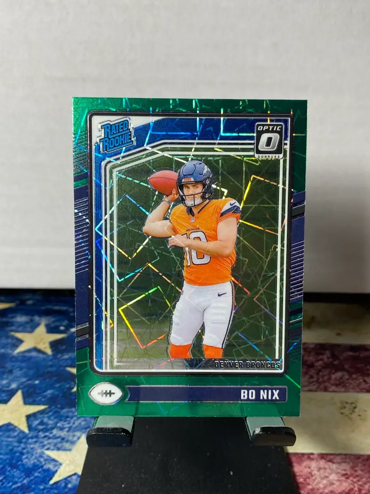 2024 Donruss Optic - Bo Nix RC #209 - Rated Rookie Green Laser Prizm