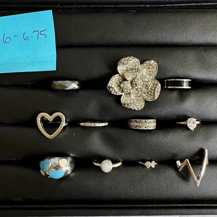 Lot of 11 Rings - Sizes 6-6.75 Silver Tone