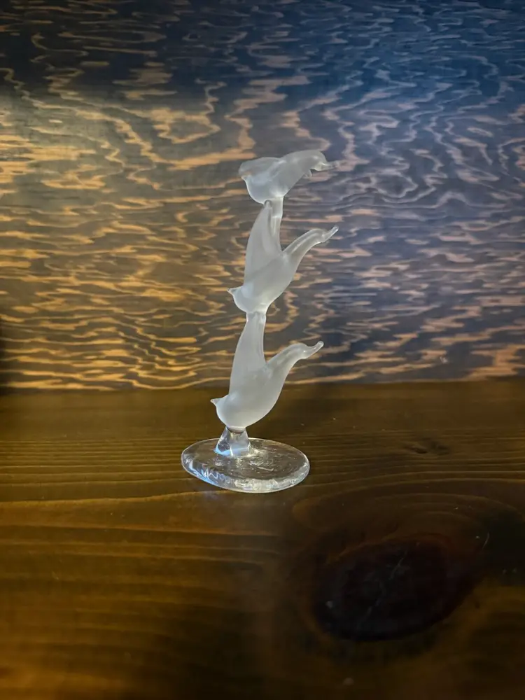 Frosted glass bird figure with clear base