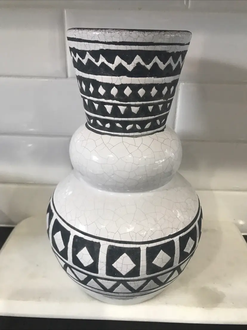 Anthropologie Nauria Terra-cotta Vase White/ Grey Heavy