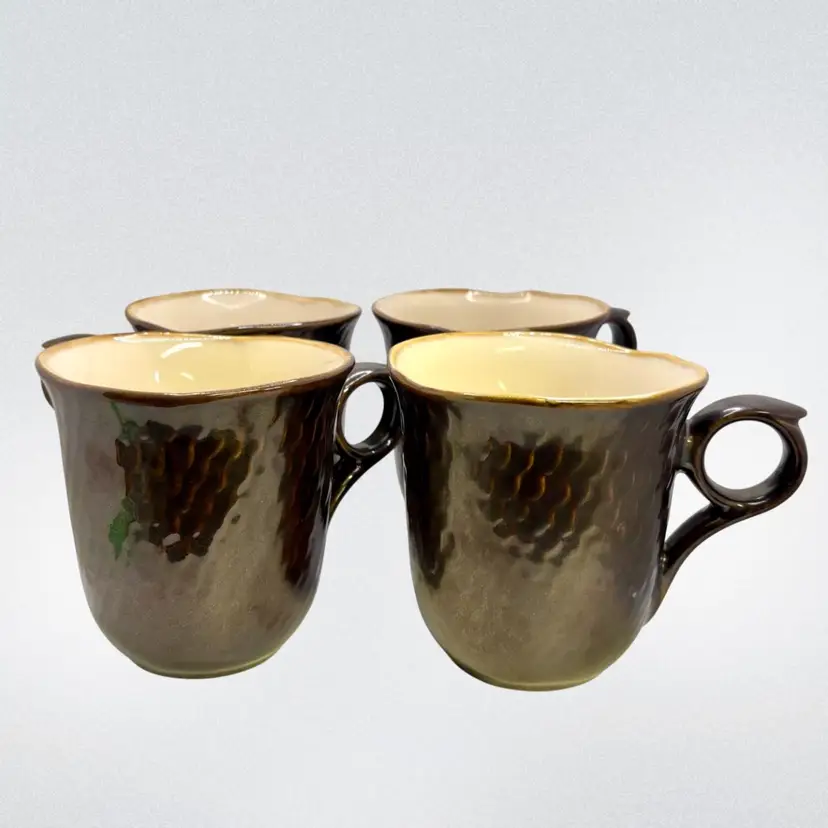 Set Of 4 Pier 1 Imports Metallic Bronze Stoneware Mugs 4x4”