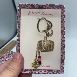 Betsey Johnson Picnic Basket Wine Grape Gold-Tone Bag Charm Keychain
