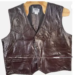 Duke Haband, Genuine Leather Vest, Men’s 3XL, Brown, Snap Button Pockets