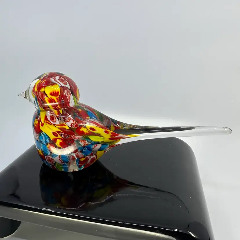 Art Glass Multi Colored Long Tail Bird 7.5”