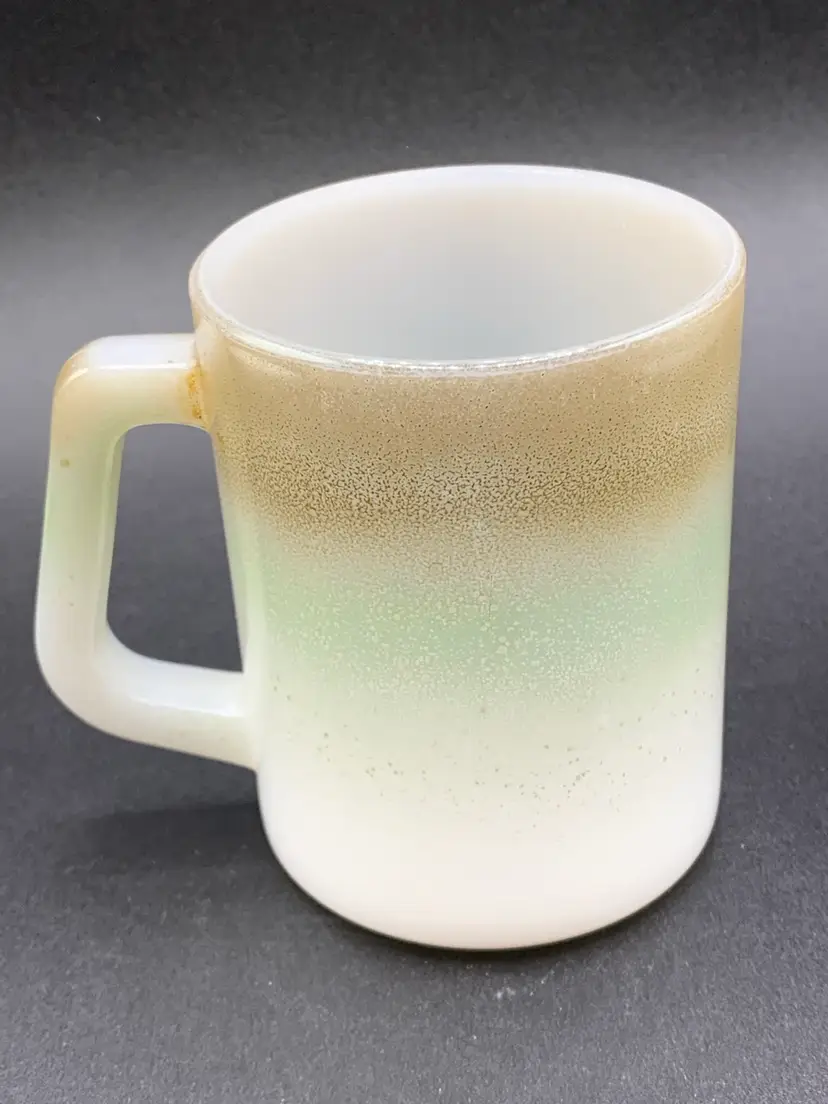 Vintage Federal Glass Coffee Mug With Brown Green Fade.