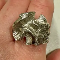 Vintage Modernist Vogue Signed SilverTone Organic Flower Adjustable Ring