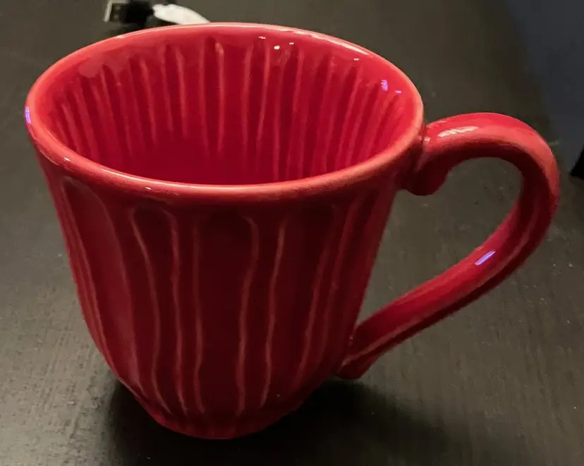 Starbucks Red Ribbed Glazed Coffee Tea Mug Made in Portugal 12 oz