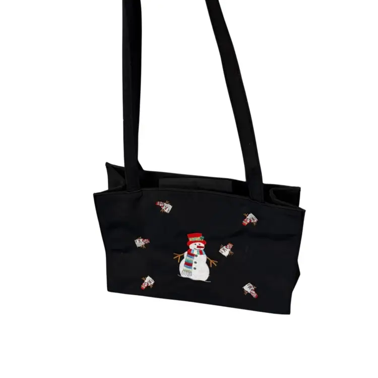 Embroidery On Canvas Snowman Hand Bag