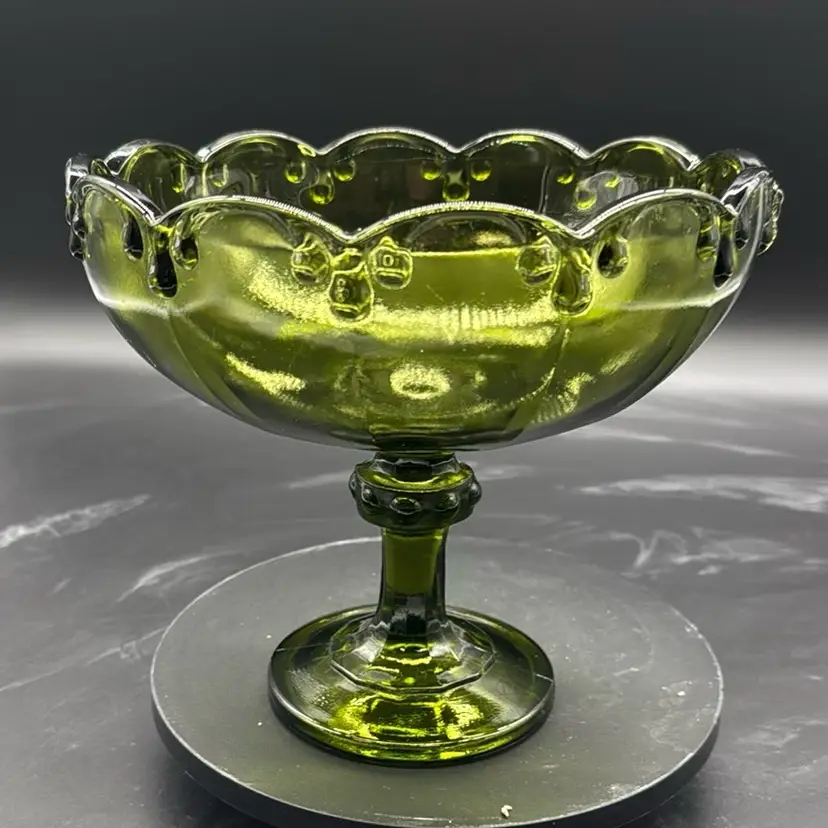 Indiana Glass Teardrop Olive Green Footed Compote