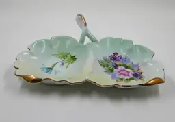 Lefton Floral Hand Painted Double Leaf Candy/Nut Dish