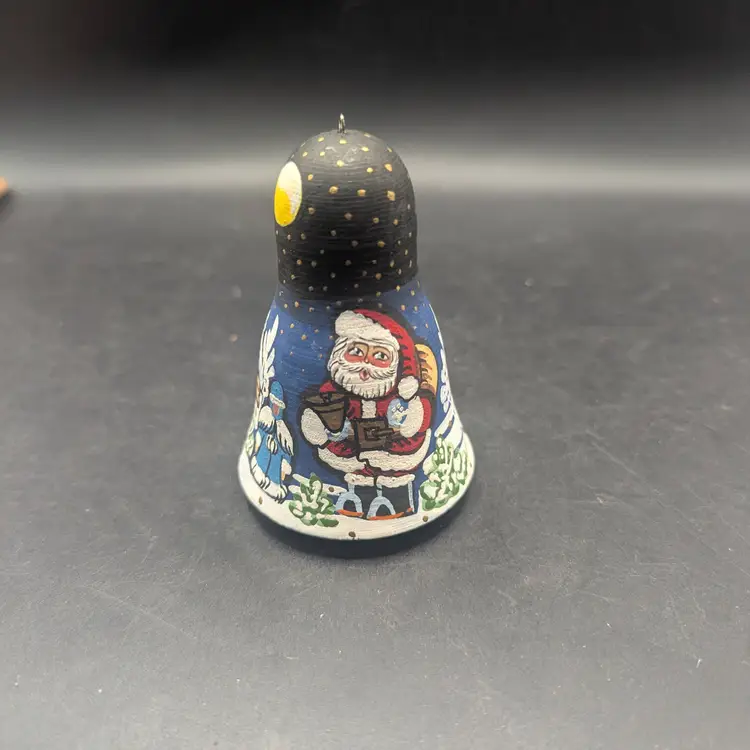 Vintage Russian Nesting Doll Shape Christmas Ornament Signed Dated Hand Painted Santa and Snowman.