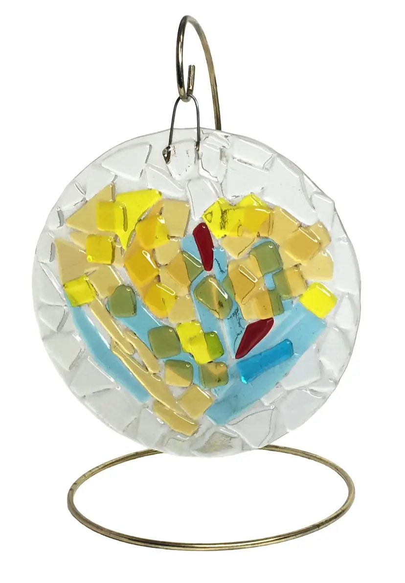 Fused Art Glass Suncatcher Heart Design 6"