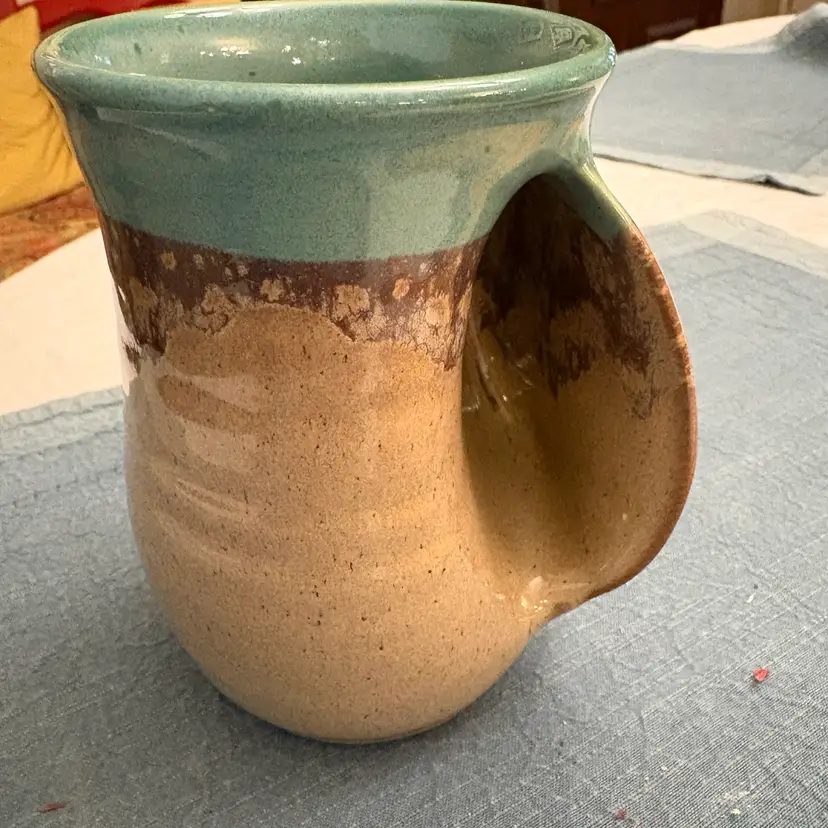 Pottery Coffee mug hand warming mug glaze finish earth tones signed