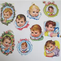 Set of 9 - 1950's West Germany Paper Scraps Die Cuts Assorted Babies #6A