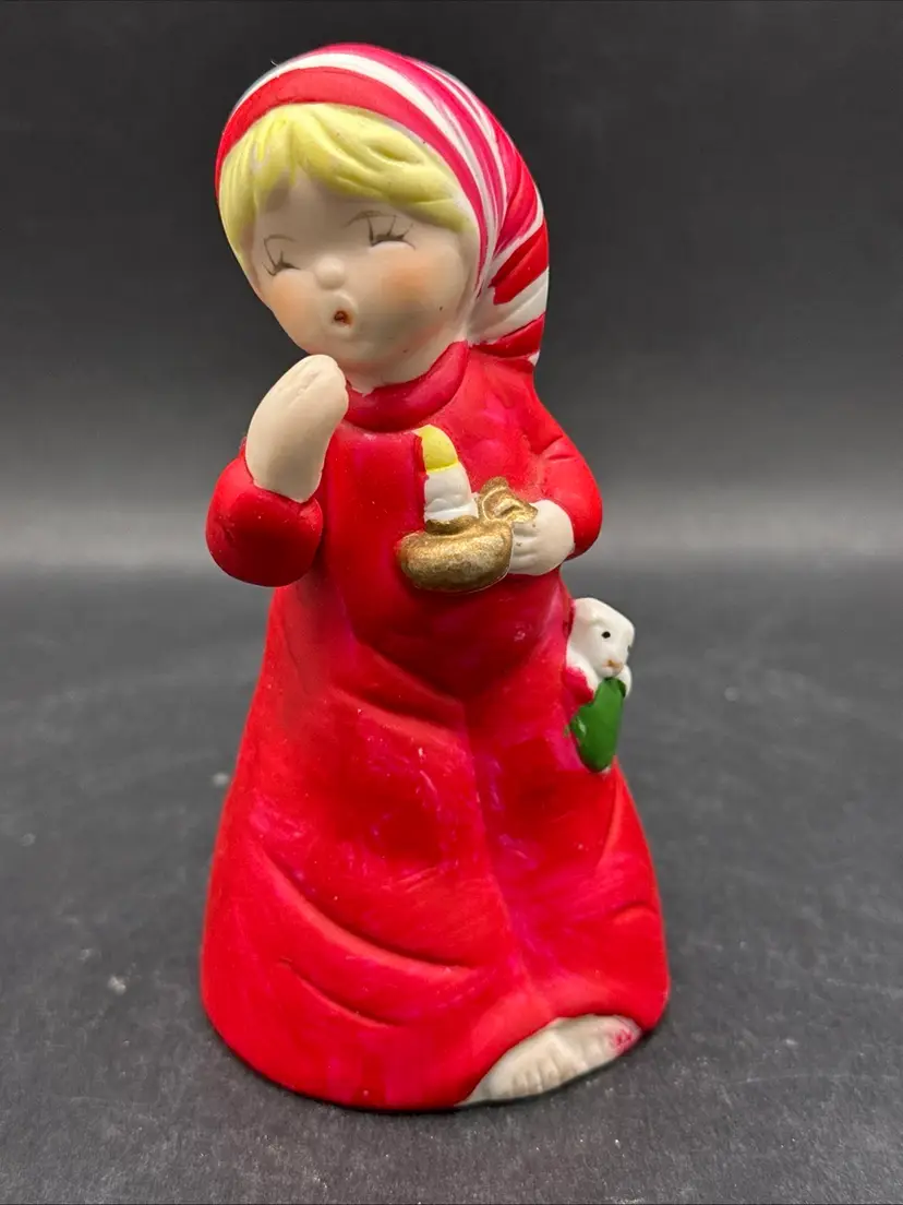 Vintage 1978 Jasco Merri-Bells Christmas Child Bedtime Porcelain Bell Figurine