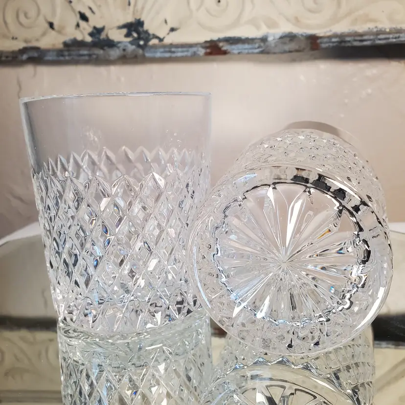 Set of 4 Crystal Whiskey Tumblers with Diamond Cut