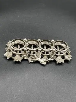 #13 Mementos Silver tone Metal Ornate Lipstick Holder 4.5”