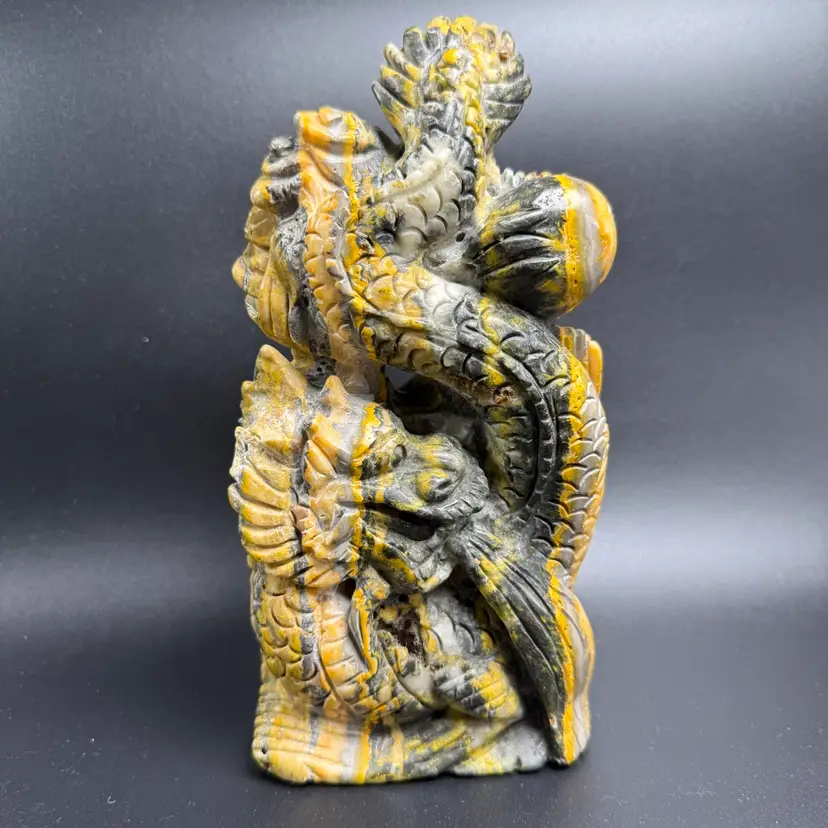 Natural Bumblebee Jasper Chinese Dragon Hand Carved UVs Stone 8" 1362g READ