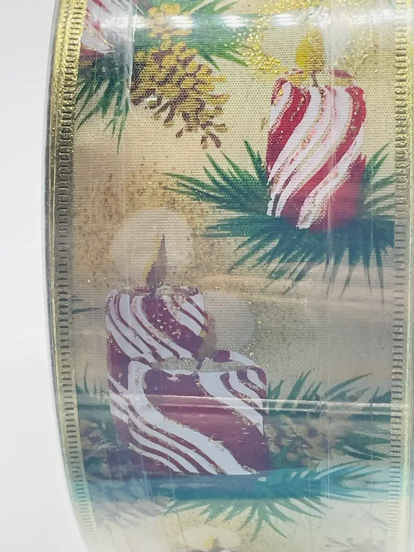 #03 - NOS 2.5” Thick Vintage Peppermint Striped Ribbon