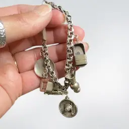 Vintage 1940’s Sterling Silver Mexican Folk Charm Bracelet 7”