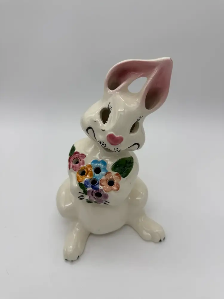McCoy LIMITED EDITION Easter Bunny Rabbit McLights Flower Frog Vase Statue Vtg.
