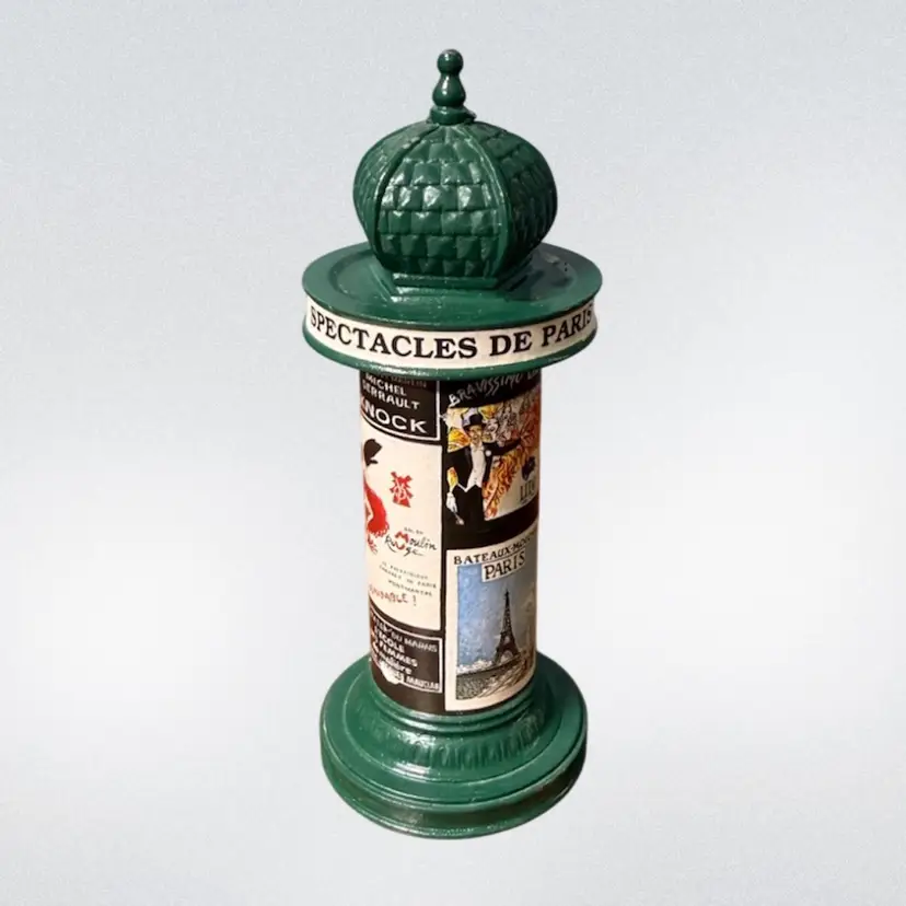 Vintage Paris Souvenir Metal Green Morris Advertising Kiosk - Spectacles De Paris