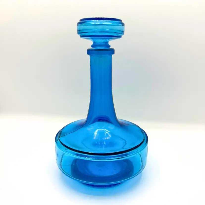 Vintage Belgium Cobalt Blue Glass Decanter Mid Century Modern Barware MCM Bottle