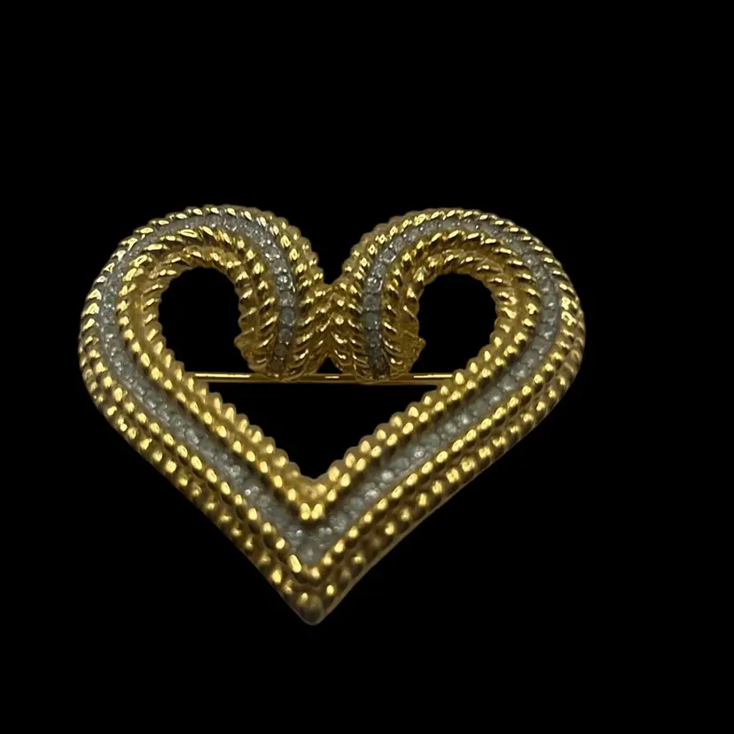 Gold Toned Heart Brooch By Nina Ricci, 2”