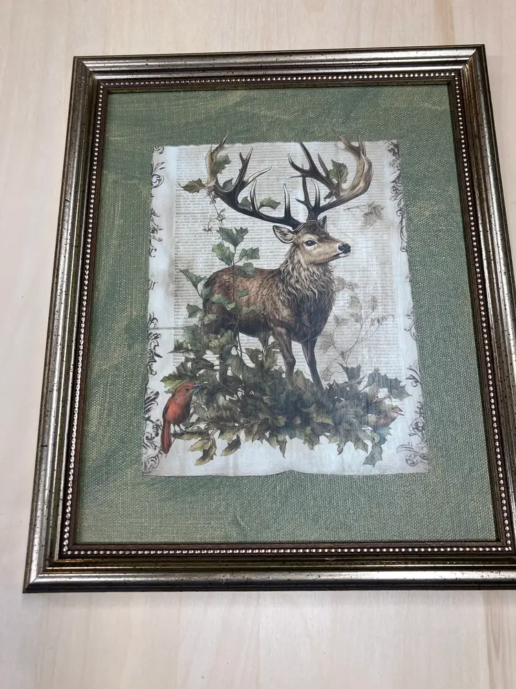 IOD Woodland Stag Framed Art: Vintage Farmhouse Decor, ManCave Worthy
