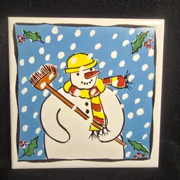 Snowman Winter Tile Trivet – Made in Portugal – Hand-Painted Style – Holiday Kitchen Decor