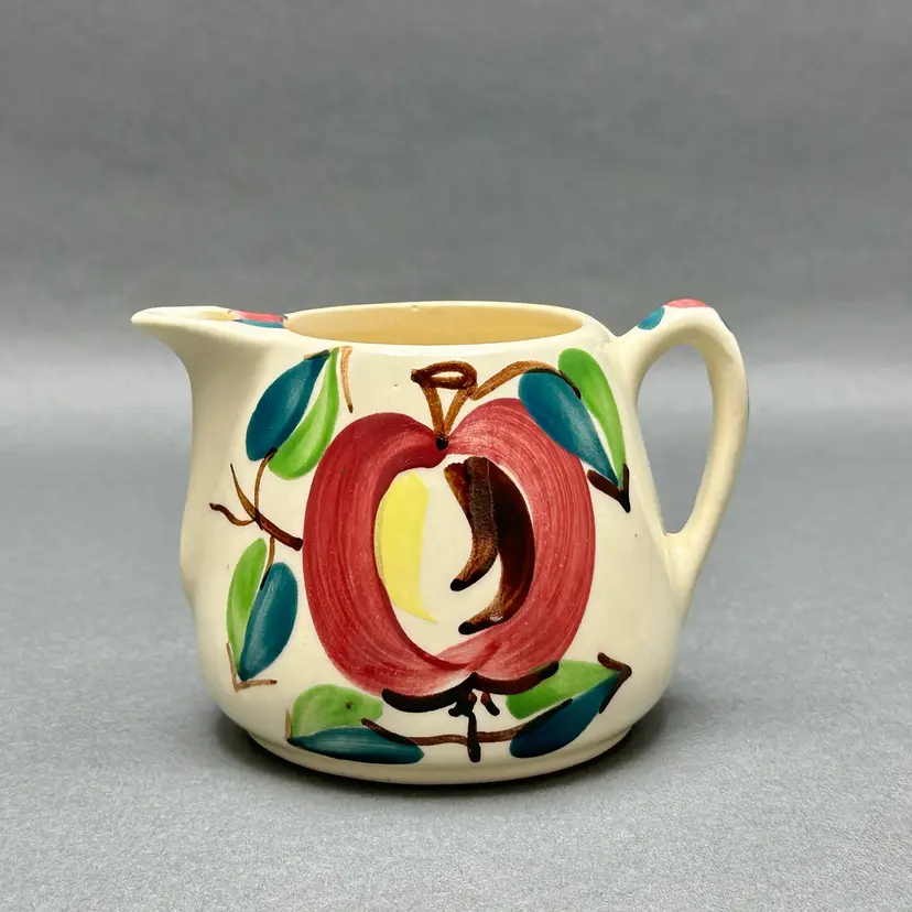 Vintage Purinton Hand-Painted Creamer Pitcher With Apple & Leaf Design