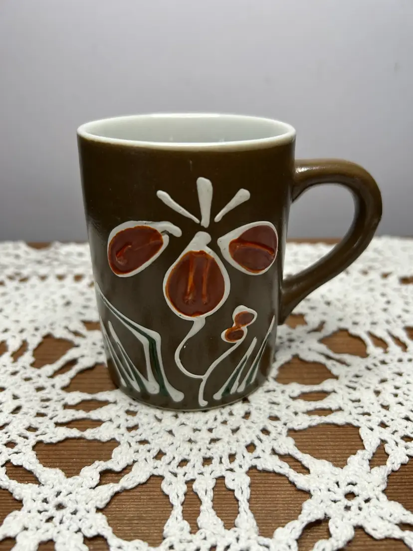 MCM Stoneware Japan Hand painted Floral Mug @ 4” Tall