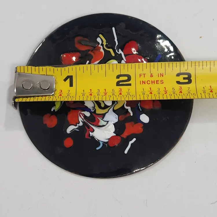 Large Copper Enamel Brooch Pin OOAK Modernist Abstract Style Unmarked MCM + Box