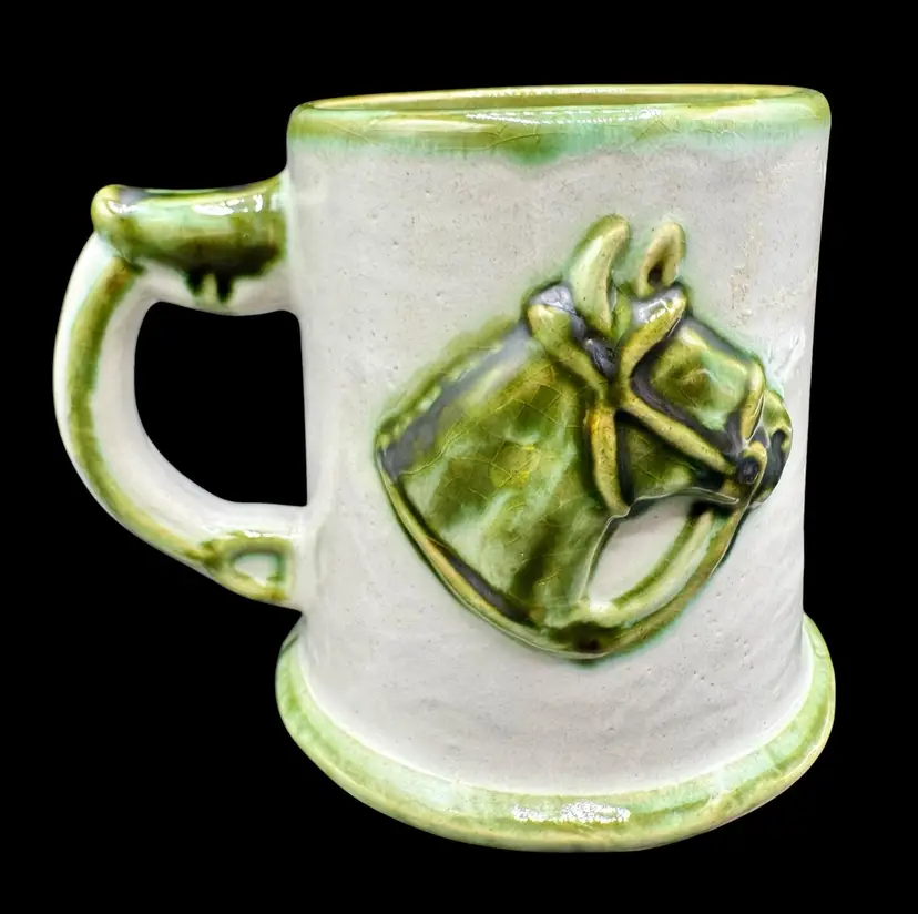 Vintage John B Taylor Pottery Kentucky Derby Horse Head Mug Stein Tankard Green