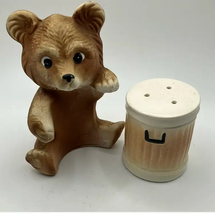 Bear Hugging Trash Can Salt & Pepper Shaker Set