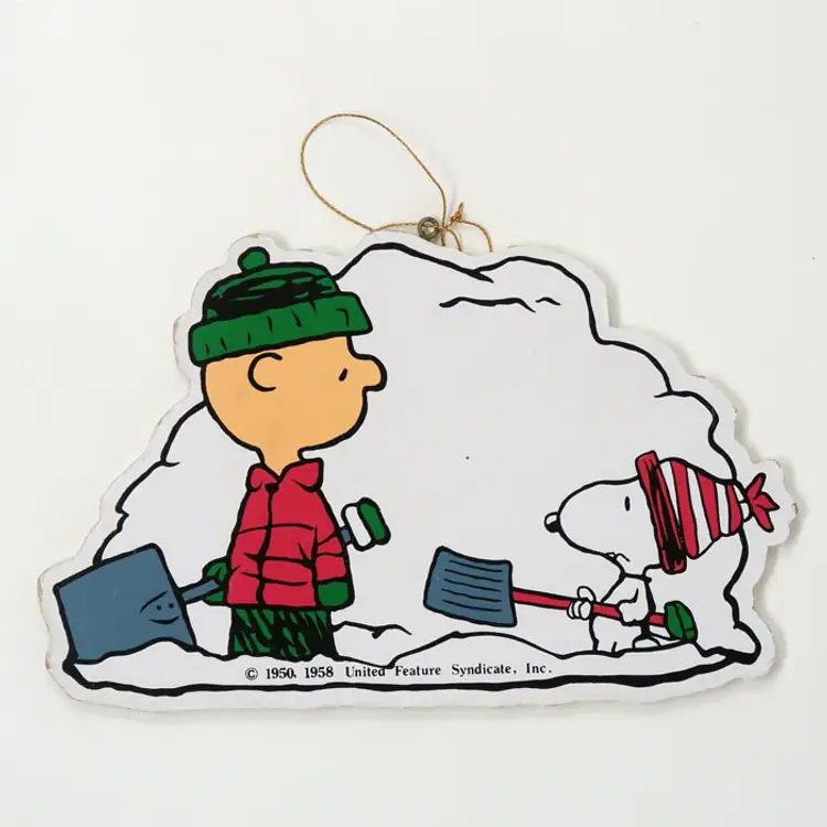 Charlie Brown & Snoopy shoveling snow Wood Ornament - Peanuts Holiday Decor