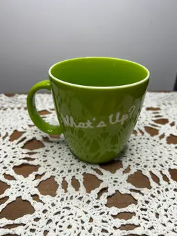 Made In Japan Izawa Corp “What’s Up” Green Mug @3 1/2” Tall