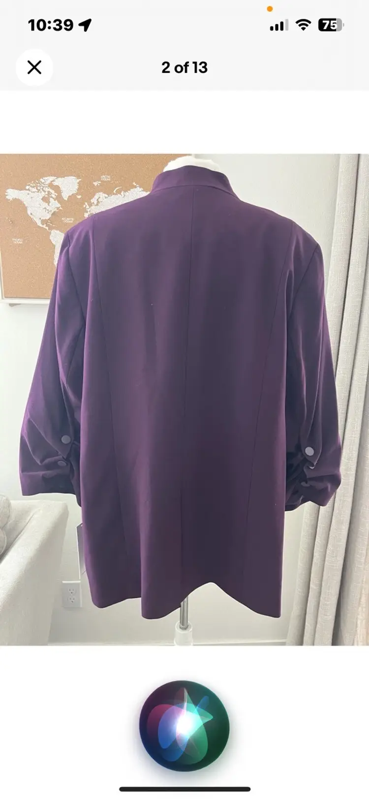 Calvin Klein Women's Lux Collarless Ruched 3/4-Sleeve Purple Blazer Size 20W NEW With Tags