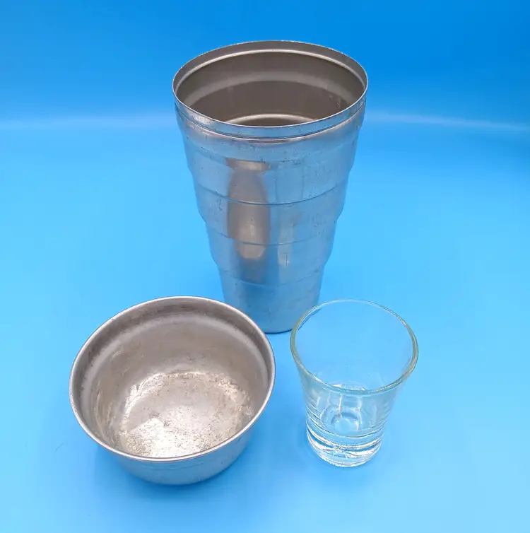 Vintage Aluminum Cocktail Shaker Plus Shot Glass