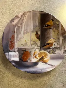 Porcelain collector plate titled 'The Kitchens; Gold Finches' by Kevin
Daniel