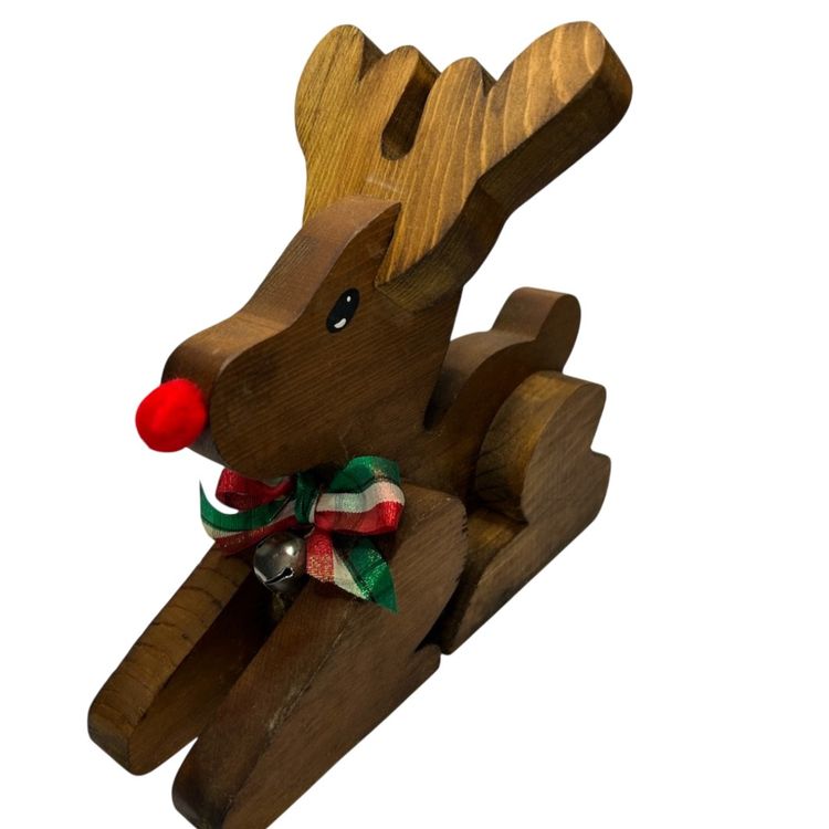 #03 - Vintage Wooden Handcrafted Sitting Reindeer @ 7 1/2x 7x4