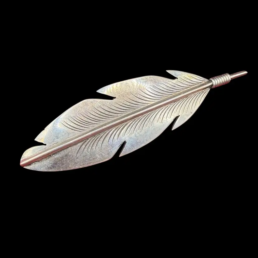 Vintage Native Sterling Silver Feather Brooch Pin
