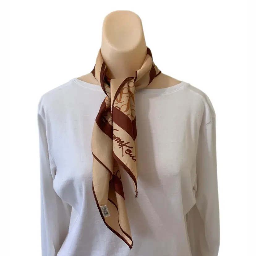 Avon SM Kent Signed Scarf Acetate Made Japan Square A Logo Vintage Designer