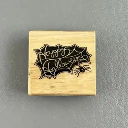 Craft Smart 2”x2” Happy Halloween Spider Web Wood Mounted Rubber Stamp 276870