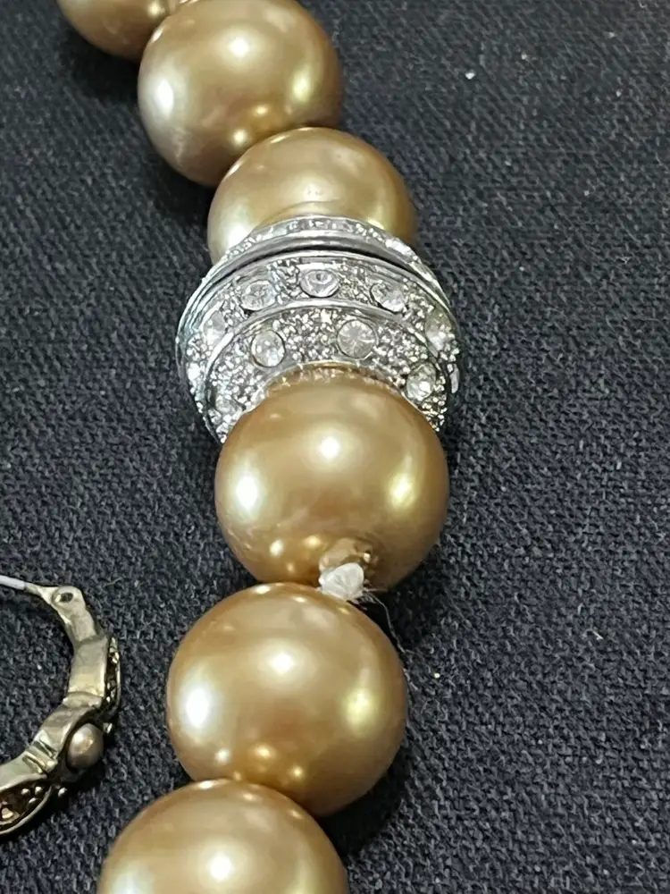 Large Golden Colored Glass Bead Necklace And Earring Set