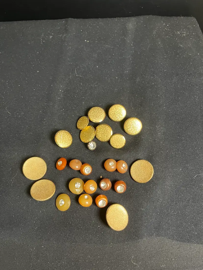 Gold Toned Textured Buttons, Very Vintage Various Shades of Tans/Coppers w/ Rhinestones