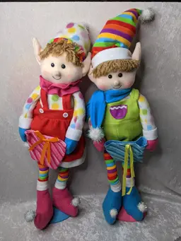 Christmas Elf Studio 33 Plush Family Boy Girl Large Size Mr Mrs Standing 26" Decor Elves Wood Stands Holiday