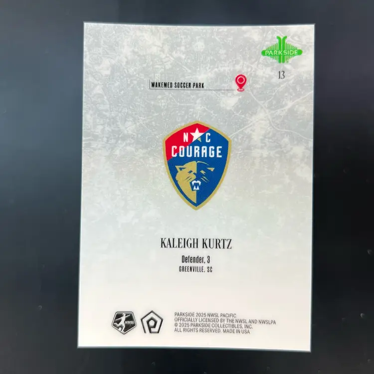 Kaleigh Kurtz 2025 Parkside NWSL Pacific Hometown /99 Soccer Card