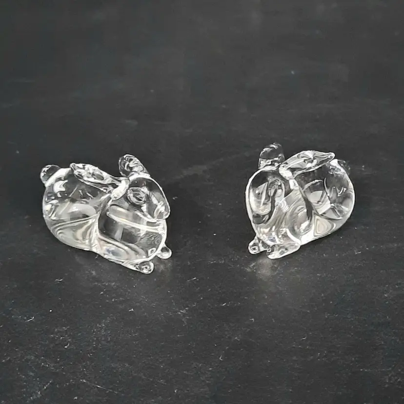 Miniature Clear Glass Bunny Rabbit Figurines Set of 2