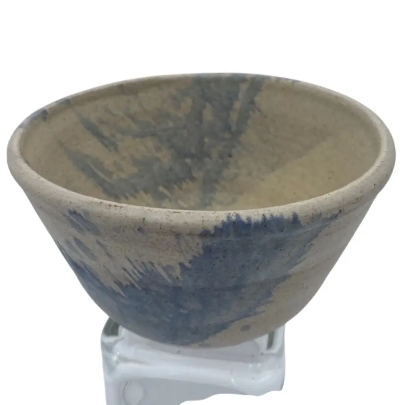 Studio Pottery Bowl Cream Speckled w/Blue Splashes, Port Clyde Pottery, Nova Scotia